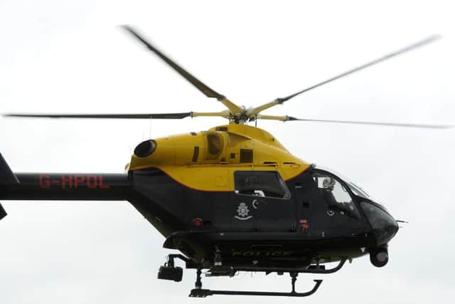 The police helicopter in action in South Yorkshire