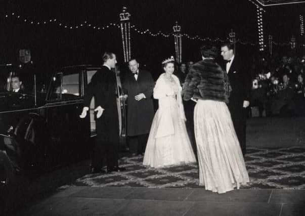 Queen Elizabeth II and the Duke of Edinburgh arrive at Blackpool Opera House for the Royal Variety Performance, in 1955