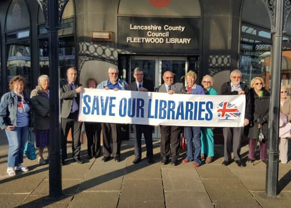 Wyre Conservatives protest outside Fleetwood Library.