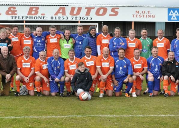 Blackpool's former stars in Tangerine, face an AFC Blackpool former favourites side (blue)