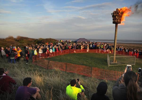 The beacon lit at Fairhaven Lake to mark the Queen's 90th birthday
