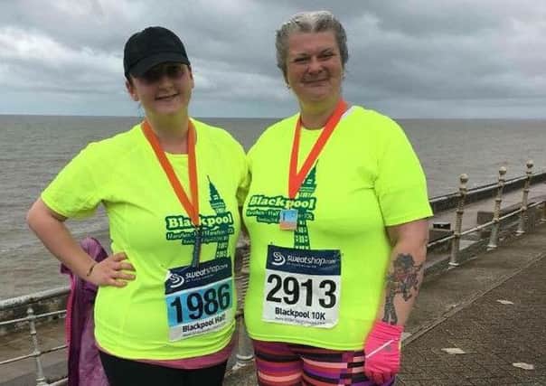 Amanda Townsend, with her daughter Lisa, just after completing the Blackpool 10k fun run on the Promenade