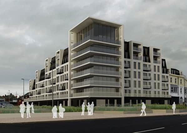 An artists impressions of proposals for 113 apartments on the corner of Harrow Place and South Promenade
