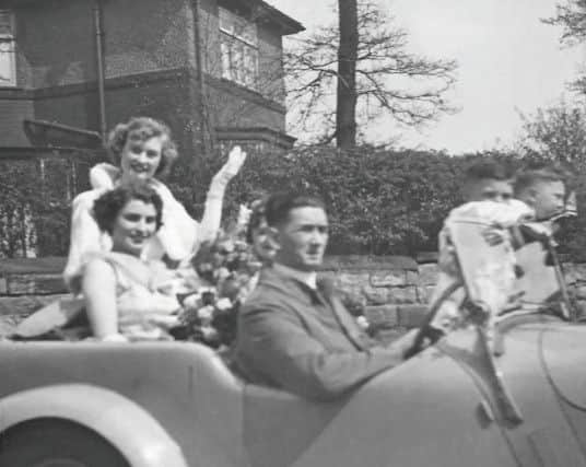 Pat Stewart, as a gala queen, opening Purston Park, in Featherstone in 1949
