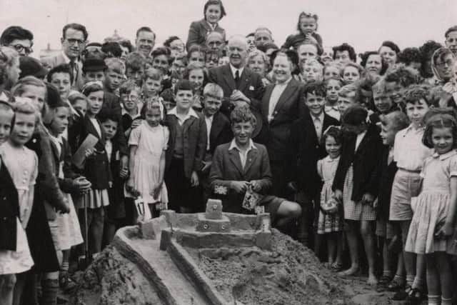 Sandcastle competition, St Annes, August 1952