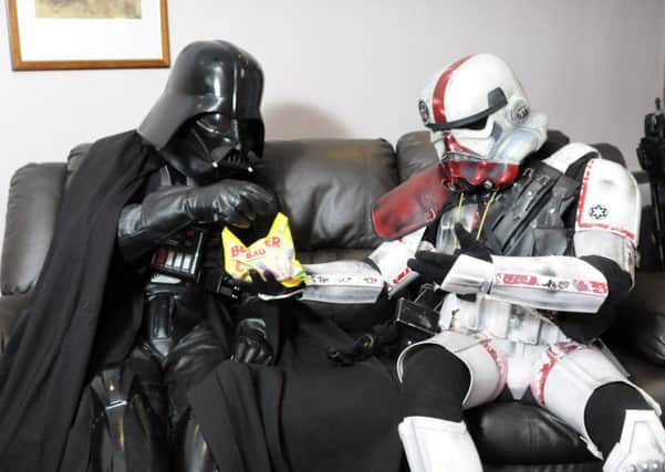 Hollywood Comes to Blackpool charity event at the Norbreck.  Darth Vader and a stormtrooper share a sweet