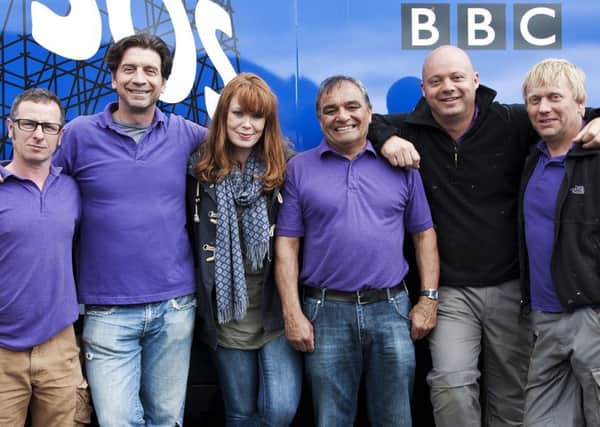 Programme Name: DIY SOS - TX: n/a - Episode: n/a (No. n/a) - Embargoed for publication until: n/a - Picture Shows:  Mark Millar, Nick Knowles, Gabrielle Blackman, Billy Byrne, Julian Perryman, Chris Frediani - (C) BBC - Photographer: Production