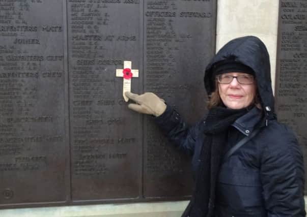 Fiona Wilson, from St Annes Parish Church, placed a poppy cross at the Plymouth Naval Memorial for John Cottew Taylor of St Annes, who died at the Battle of Jutland in 1916