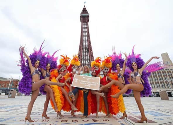 Teresa Leahy celebrates Blackpool being named as one of the country's luckiest towns by the National Lottery