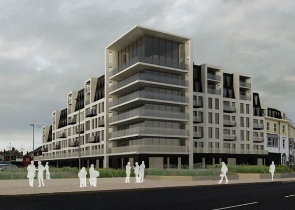 An artists impression of proposals for 113 apartments on the corner of Harrow Place and South Promenade