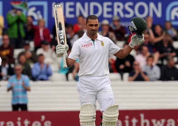 Lancashire batsman Alviro Petersen - pictured in action for South Africa at Headingley - was trapped lbw for 24