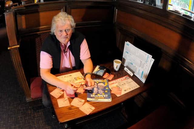 Wetherspoon chairman Tim Martin on the Brexit campaign trail in the Grey Friar pub in Preston
