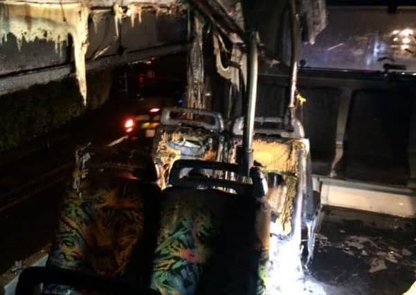 The interior of the fire-damaged bus
