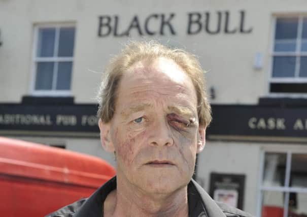 Chris Jefferies from Great Eccleston, Lancs., Mr Jefferies, 58, was set upon by four men carrying knives as he locked up at his pub the Blackbull in Great Eccleston, Lancs., after a busy bank holiday Monday. See Ross Parry copy RPYRAID : The robbers had hidden themselves upstairs at the High Street pub and set upon Mr Jefferies before tying him to a chair and making off which a large amount of cash. The pub boss suffered severe bruising and facial injuries and a suspected broken shoulder in the late-night ordeal. 2 June 2016.