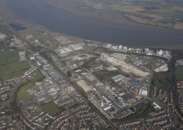 Aerial view of the former ICI Hillhouse site now under development by NPL Estates Ltd and  known as Hillhouse International Business Park.