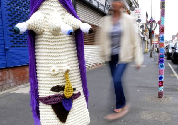 One of the yarn bombing designs in Bond Street, Blackpool