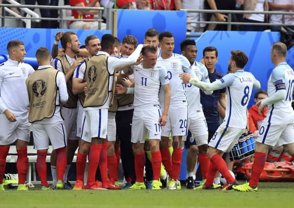 England celebrate Jamie Vardy's equaliser