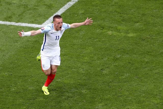 Jamie Vardy celebrates England's equaliser