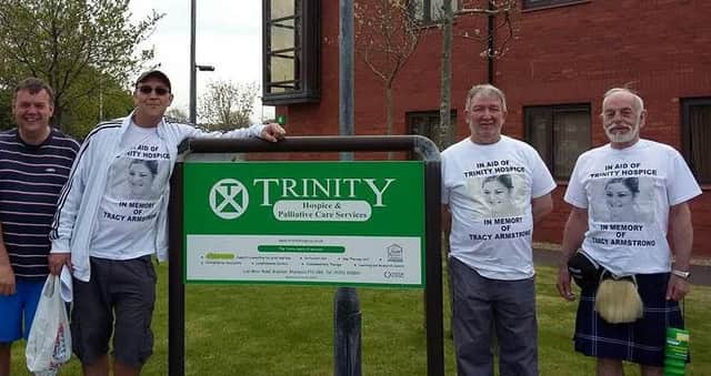 Stuart Ogden, Tony Armstrong, John Rimmer and John Dempsey raised more than Â£1,800 for Trinity Hospice in memory of Tonys wife, Tracy, who died from cancer