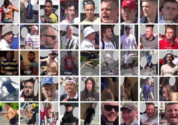 Composite photos issued by the National Police Chiefs' Council of some of the England football fans suspected of being involved in violence in Marseille, France, ahead of England's Euro 2016 game against Russia
