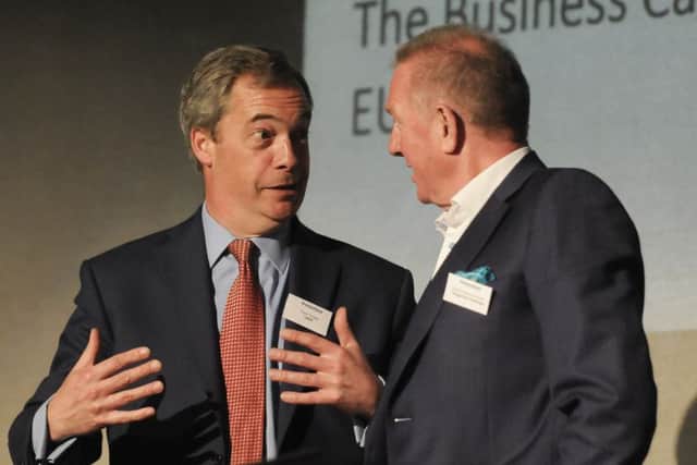 Discussion on Brexit at Lowther Pavillion.  Pictured is Nigel Farage with David Haythornthwaite.