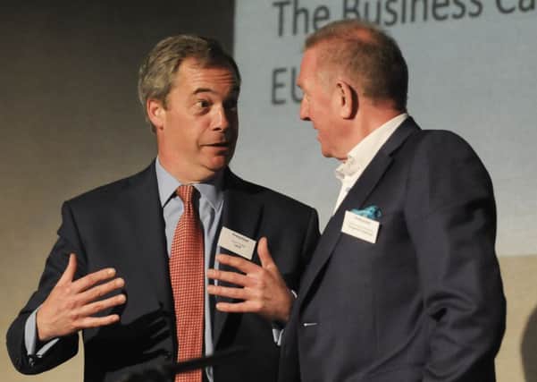Discussion on Brexit at Lowther Pavillion.  Pictured is Nigel Farage with David Haythornthwaite.