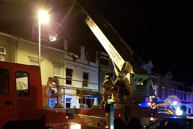 An aerial ladder platform tackled the fire from above (Pic: Blackpool Fire Station)