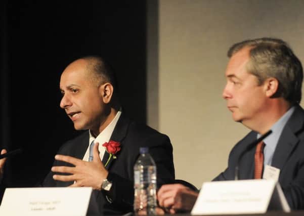Sajjad Karim and Nigel Farage at the Breakfast Brexit debate at Lowther Pavillion