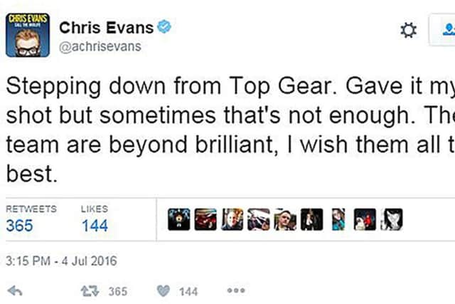 Chris Evans broke the news on Twitter today.