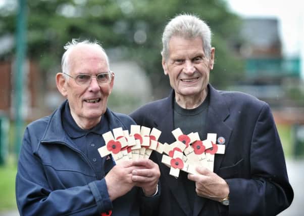 St Annes British Legions Spencer Leader and Harry Wincott with some of the Poppy Crosses