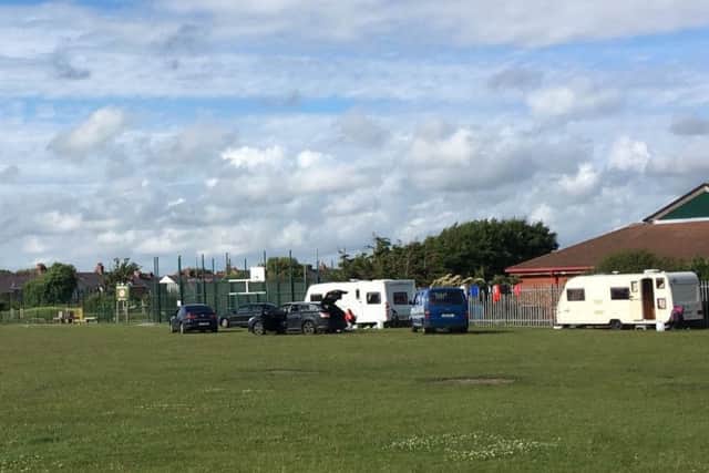 Travellers have set up camp on Fishers Field in Blackpool.