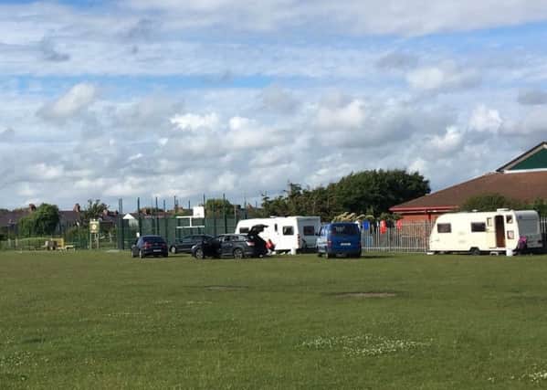 Travellers have set up camp on Fishers Field in Blackpool.