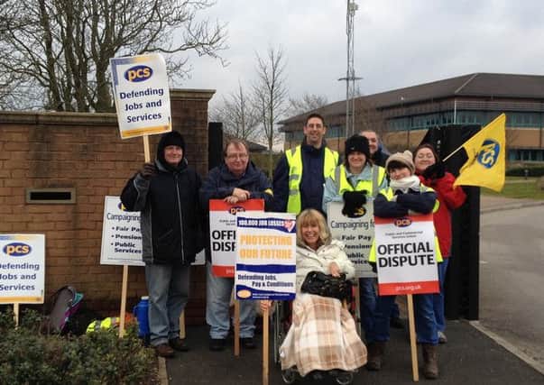 Members of the PCS union on the picket line at Fylde Land Registry in Warton