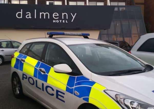Murder Inquiry: Police outside the Dalmeny Hotel where a three year old girl got into difficulties in the pool and later died.