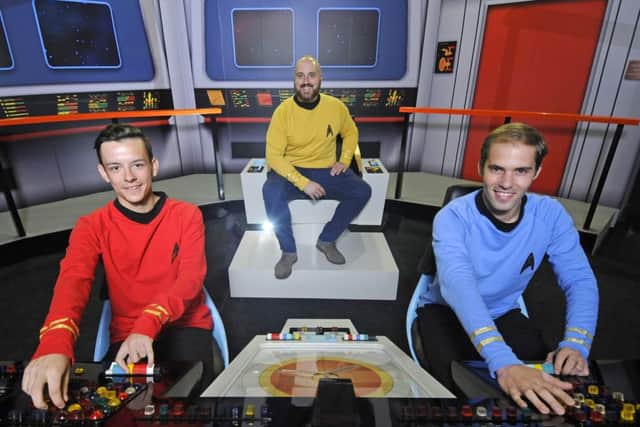 Star Trek exhibition on Blackpool Promenade.  Pictured are Brogen Whalley, Paul Hill and Rui Antao.