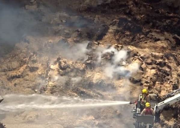 Image from a drone used by firefighters tackling the Whitefire Shavings Ltd fire in Farington Moss