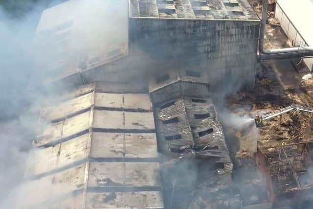 Image from a drone used by firefighters tackling the Whitefire Shavings Ltd fire in Farington Moss