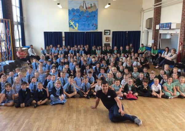 Author Tom Palmer at Freckleton CE School for the launch of the Lancashire Reading Trail