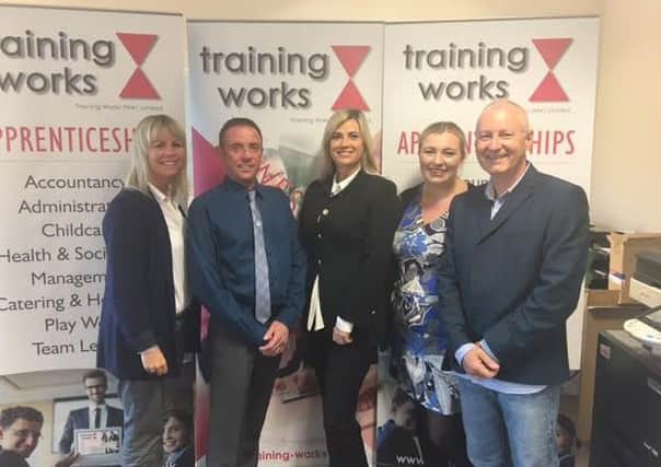 The team from Training Works.
Left to right is Jacqui Bury (Business Development) Carl Mullen (Lead Assessor Health & Social Care) Middle Sharon Bonell Director Michelle Jennings (Assessor Health and Social Care)  Philip Bonell Director