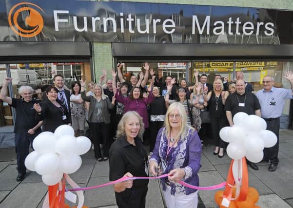 Official opening of Furniture Matters on Caunce Street.  Angela Moore from Furniture Matters and coun Christine Wright open the store.
