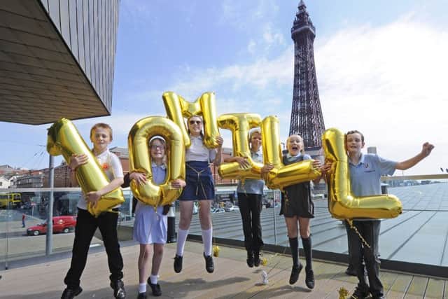 Blackpool youngsters celebrate after securing Â£10m of Lottery funding for the town's Headstart programme.  L-R are Jonathan Hillier, Bethany Whipp, Courtney Ward, James Hussey, Courtney Staff and Sam Steele.