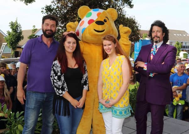 Nick Knowles, Laurence Llewellyn Bowen and Pudsey with young carers