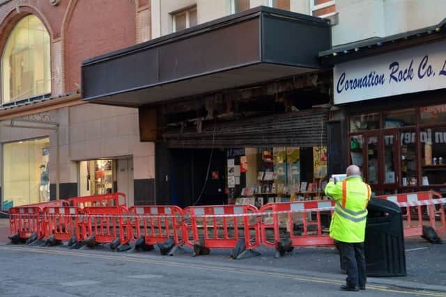 The Waterstones area is cordoned off while the debris is cleared