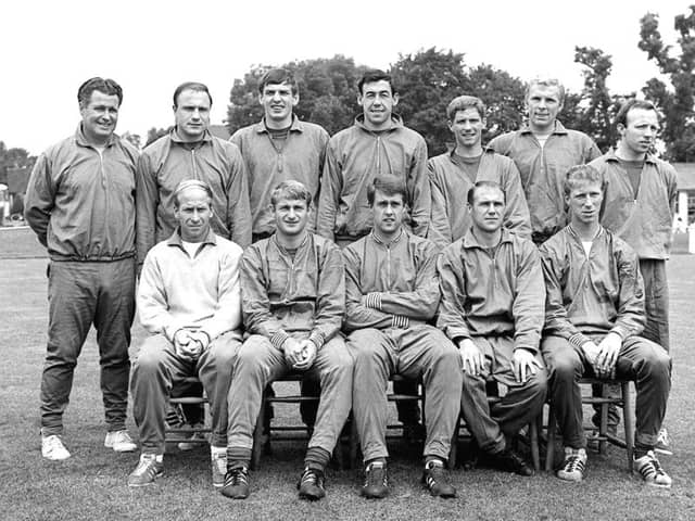 File photo dated 30-07-1966 of The England team which won the World Cup in the final at Wembley. Left to right: Harold Shepherdson (trainer); George Cohen; Martin Peters; Gordon Banks; Alan Ball; Bobby Moore (captain); Norbert (Nobby) Stiles. Front row: Bobby Charlton; Roger Hunt; Geoff Hurst; Ray Wilson; Jackie Charlton. PRESS ASSOCIATION Photo. Issue date: Monday July 18, 2016. The class of 1966 still remain England's sole side to lift a trophy at a major tournament. See PA story SOCCER 1966 World Cup Where Are They Now. Photo credit should read PA/PA Wire.