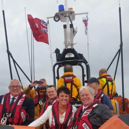 Coun Ruth Duffy and Mayor of Wyre, Coun Terry Lees,  on board the Kenneth james Pierpoint during Fleetwood Lifeboat Day.
