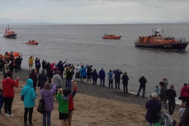 Crowds on the beach eduring Fleetwood Lifeboat Day.