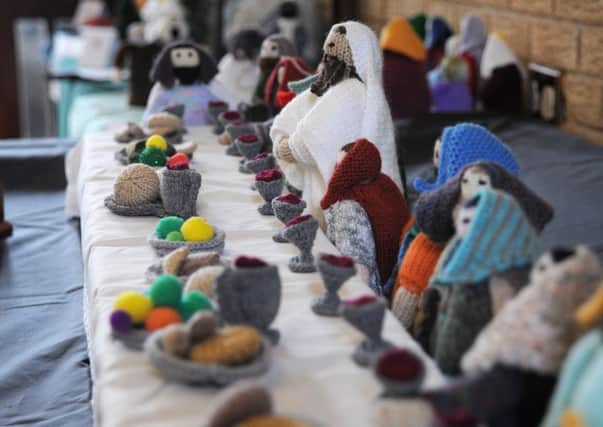 The Knitted Bible exhibition opened today at Victoria Community Church in Blackpool, with over 30 scenes depicting the Bible's main events.
Jesus presides over the Last Supper.  PIC BY ROB LOCK
26-7-2016