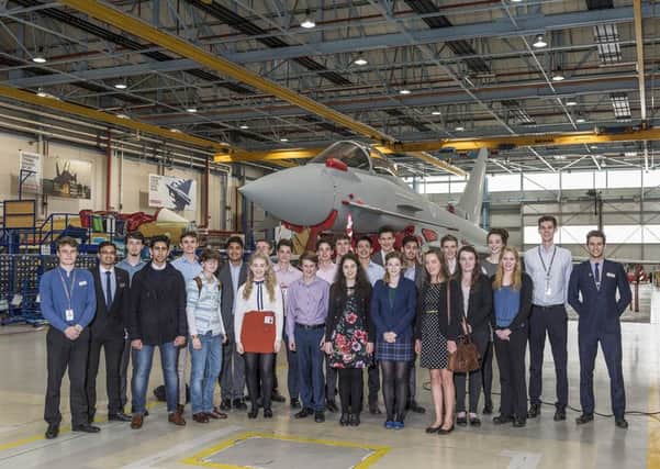 Students take a look around the Typhoon assembly line at Warton