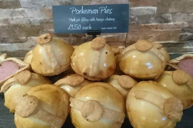 Harry Gigli, 16, has introduced new 'Porkemon pies' to Gigli's Family Butchers to celebrate the release of Pokemon Go. Picture by David Gigli