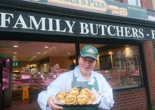 Harry Gigli, 16, has introduced new 'Porkemon pies' to Gigli's Family Butchers to celebrate the release of Pokemon Go. Picture by David Gigli
